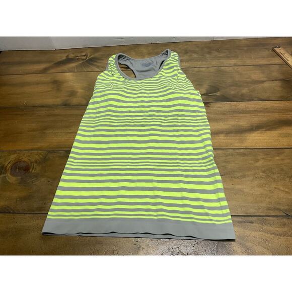 Athleta Top Womens Medium Yellow Neon Stripe Racerback Tank Built-In Bra - Picture 3 of 9